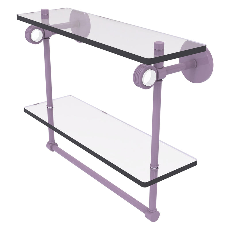 Clearview Collection Double Glass Vanity Shelf  with Integrated Towel Bar with Grooved Accents