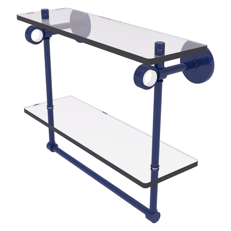 Clearview Collection Double Glass Vanity Shelf  with Integrated Towel Bar with Grooved Accents