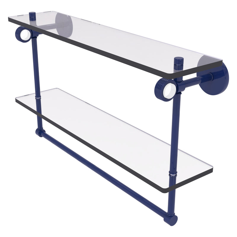 Clearview Collection Double Glass Vanity Shelf  with Integrated Towel Bar with Grooved Accents