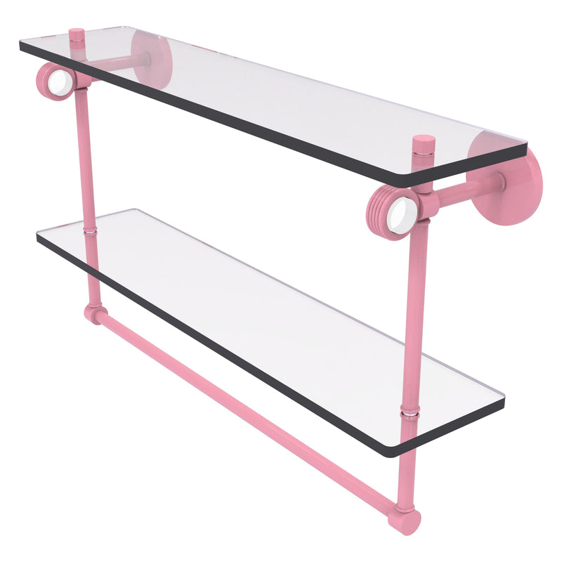 Clearview Collection Double Glass Vanity Shelf  with Integrated Towel Bar with Grooved Accents