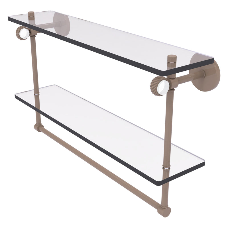 Clearview Collection Double Glass Vanity Shelf  with Integrated Towel Bar with Twisted Accents