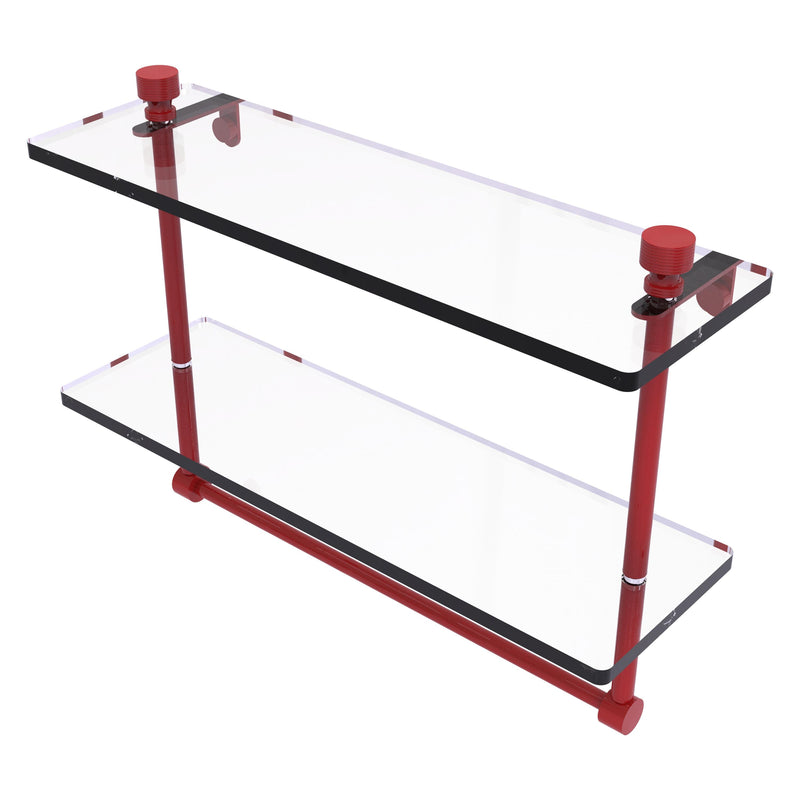 Foxtrot Collection Two Tiered Glass Shelf with Integrated Towel Bar