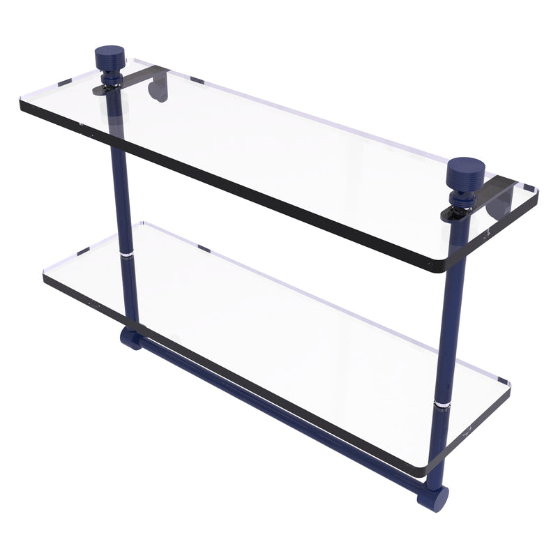 Foxtrot Collection Two Tiered Glass Shelf with Integrated Towel Bar