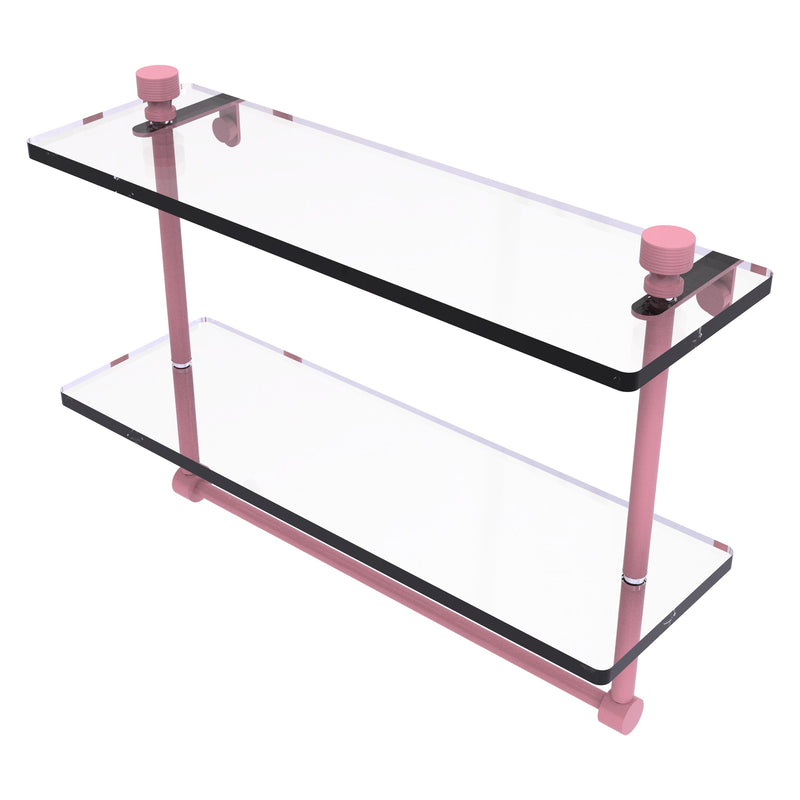 Foxtrot Collection Two Tiered Glass Shelf with Integrated Towel Bar