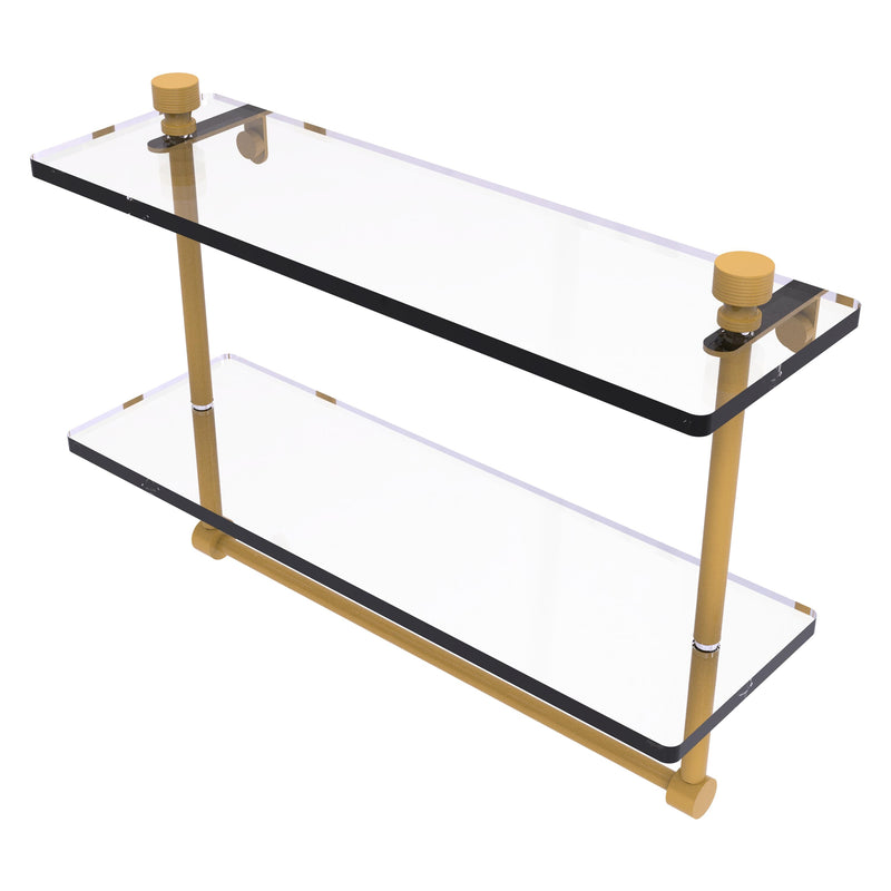 Foxtrot Collection Two Tiered Glass Shelf with Integrated Towel Bar