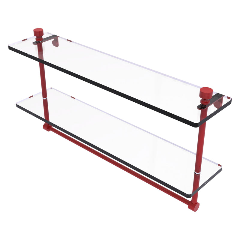 Foxtrot Collection Two Tiered Glass Shelf with Integrated Towel Bar