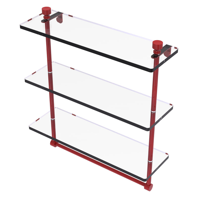 Foxtrot Collection Triple Tiered Glass Shelf with Integrated Towel Bar