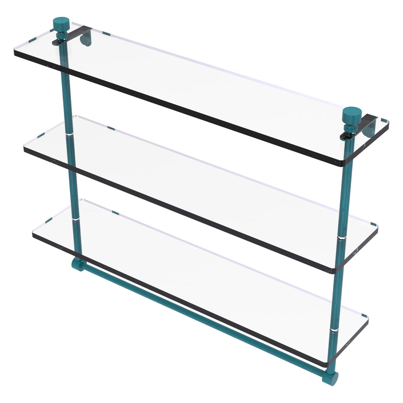 Foxtrot Collection Triple Tiered Glass Shelf with Integrated Towel Bar