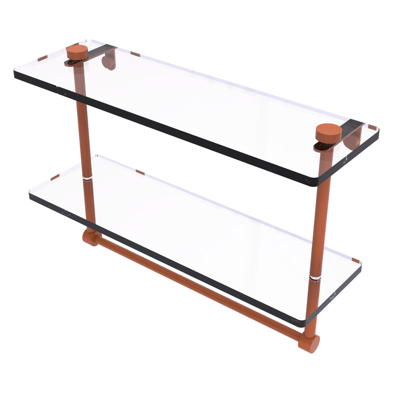 Two Tiered Glass Shelf with Integrated Towel Bar