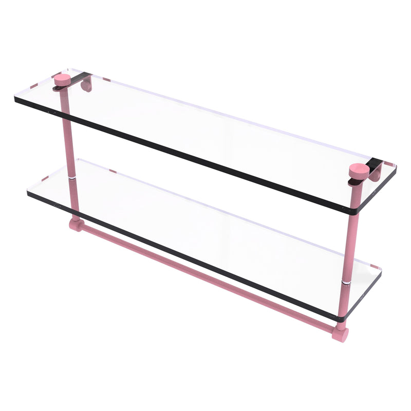 Two Tiered Glass Shelf with Integrated Towel Bar