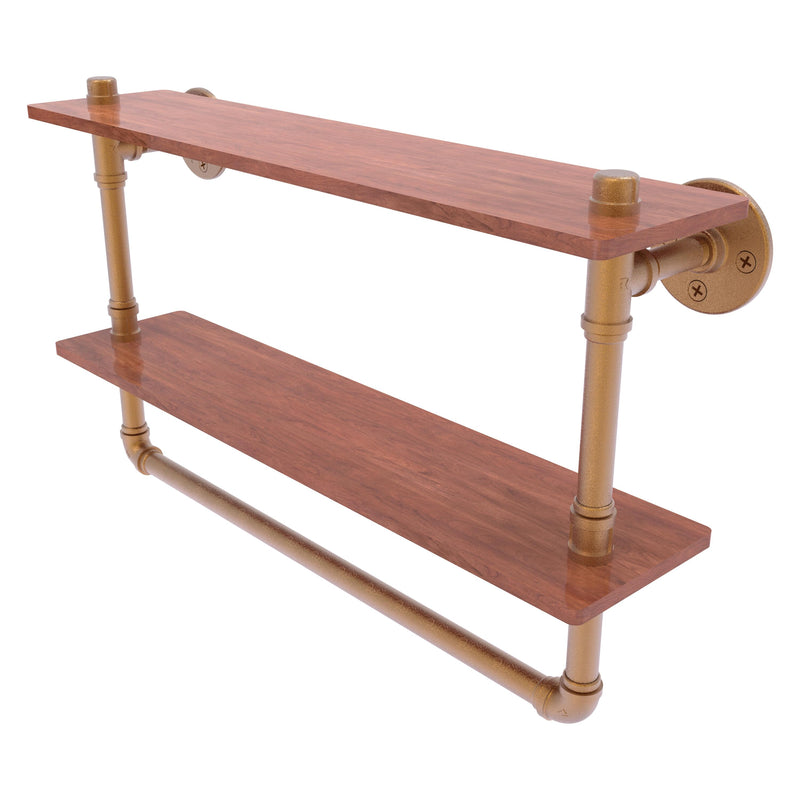 Pipeline Collection Double Ironwood Shelf with Towel Bar