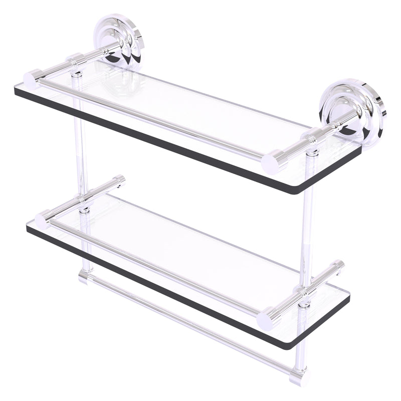 Que New Collection Gallery Rail Double Glass Shelf with Towel Bar