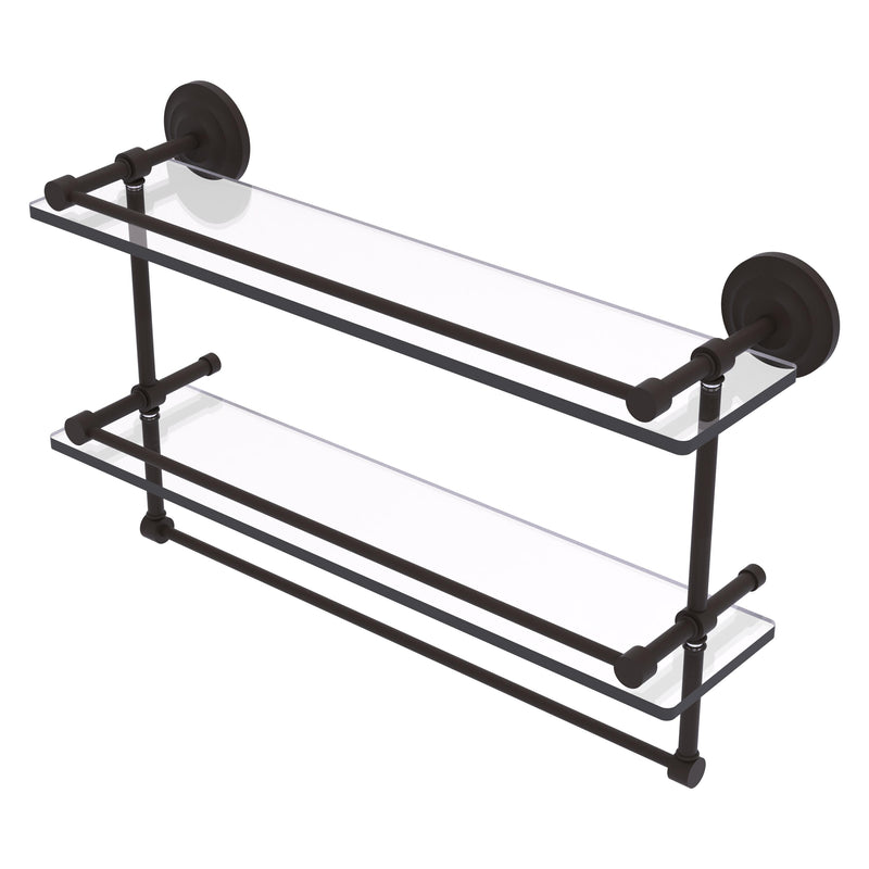 Que New Collection Gallery Rail Double Glass Shelf with Towel Bar