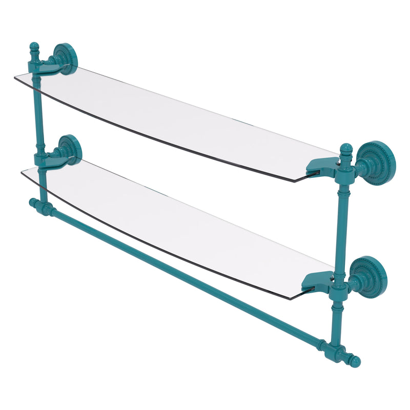 Retro Dot Collection Two Tiered Glass Shelf with Integrated Towel Bar