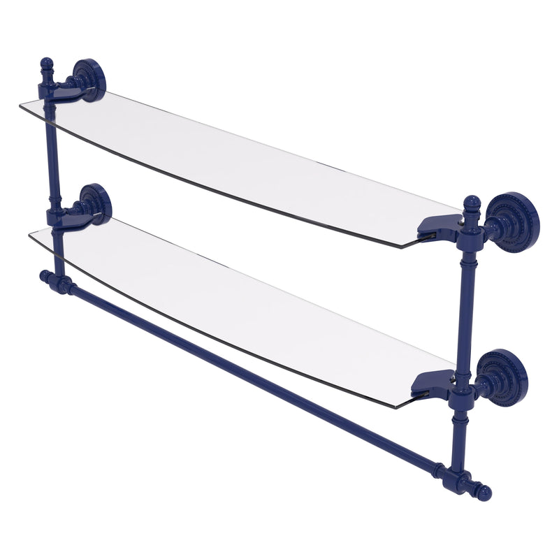 Retro Dot Collection Two Tiered Glass Shelf with Integrated Towel Bar