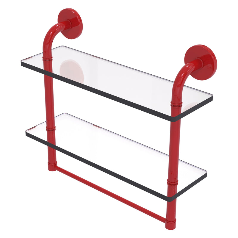 Remi Collection Two Tiered Glass Shelf with Integrated Towel Bar