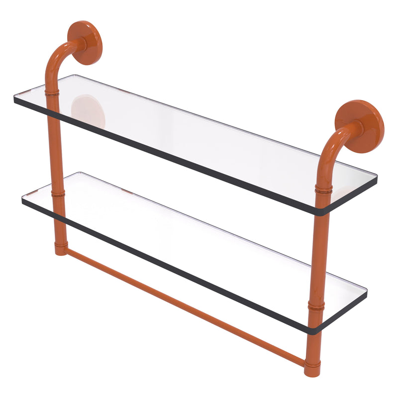 Remi Collection Two Tiered Glass Shelf with Integrated Towel Bar