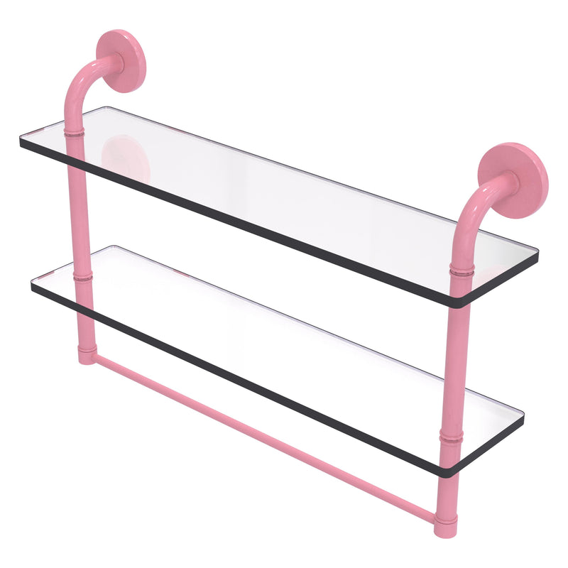 Remi Collection Two Tiered Glass Shelf with Integrated Towel Bar