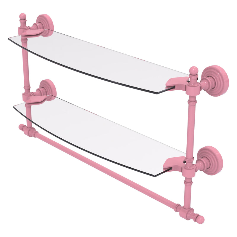 Retro Wave Collection Two Tiered Glass Shelf with Integrated Towel Bar