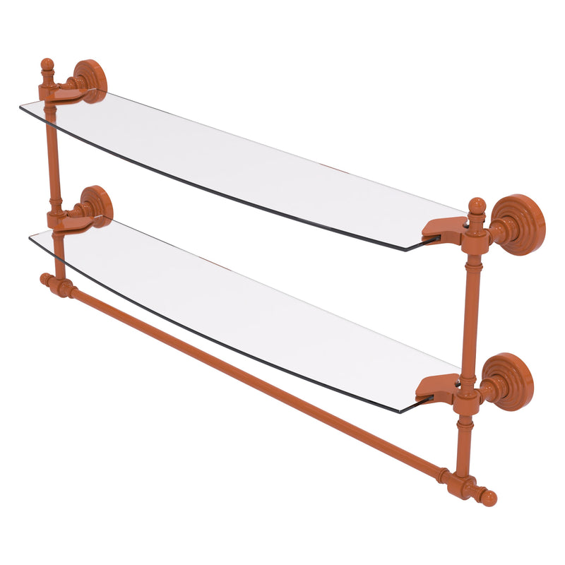 Retro Wave Collection Two Tiered Glass Shelf with Integrated Towel Bar