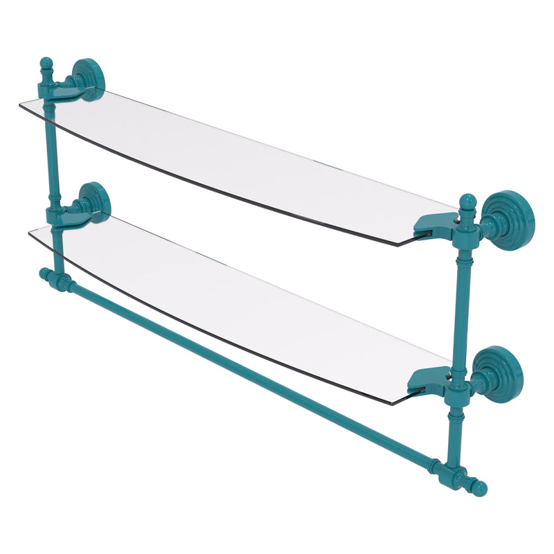 Retro Wave Collection Two Tiered Glass Shelf with Integrated Towel Bar