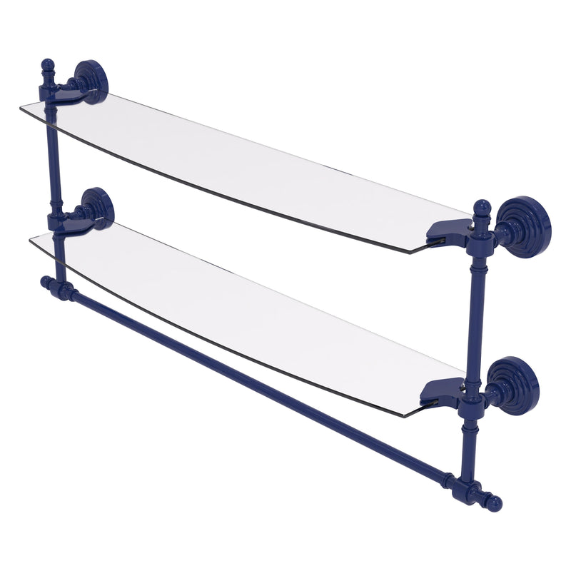 Retro Wave Collection Two Tiered Glass Shelf with Integrated Towel Bar