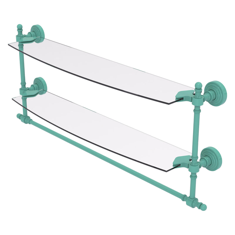 Retro Wave Collection Two Tiered Glass Shelf with Integrated Towel Bar