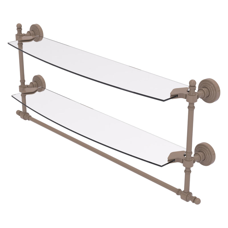 Retro Wave Collection Two Tiered Glass Shelf with Integrated Towel Bar