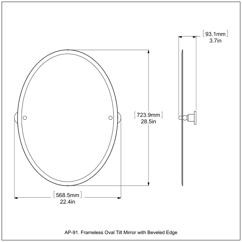 Frameless Oval Tilt Mirror with Beveled Edge