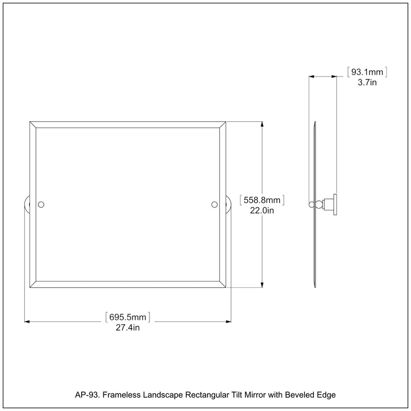 Frameless Landscape Rectangular Tilt Mirror with Beveled Edge