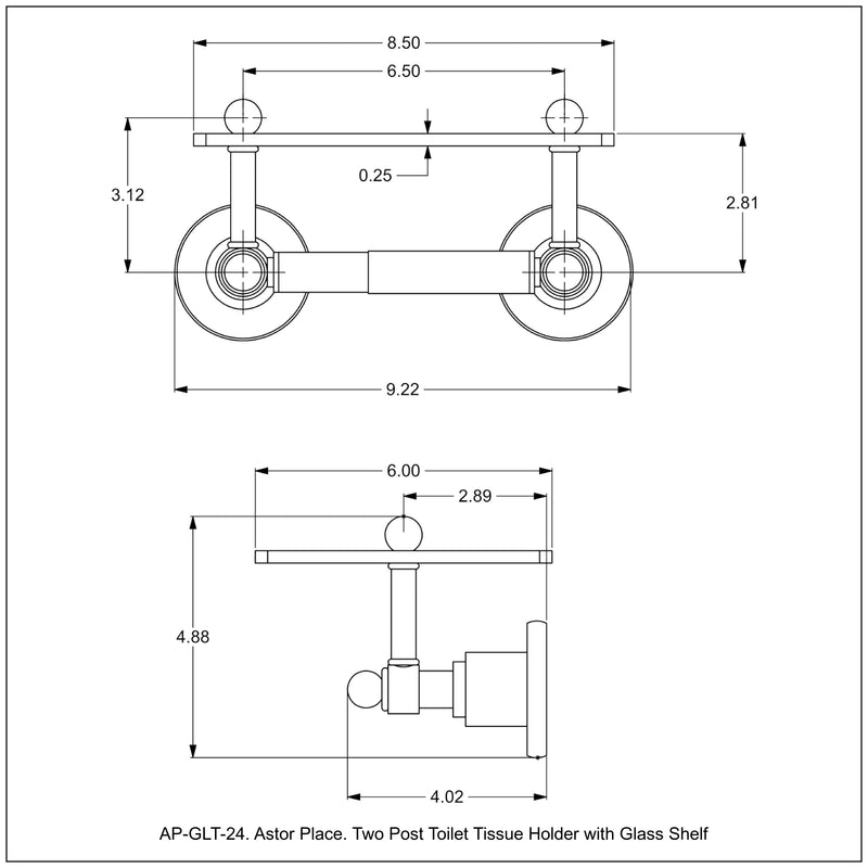 Astor Place Collection Two Post Toilet Tissue Holder with Glass Shelf