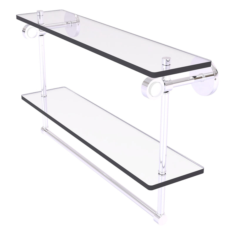 Clearview Collection Double Glass Vanity Shelf  with Integrated Towel Bar with Smooth Accents