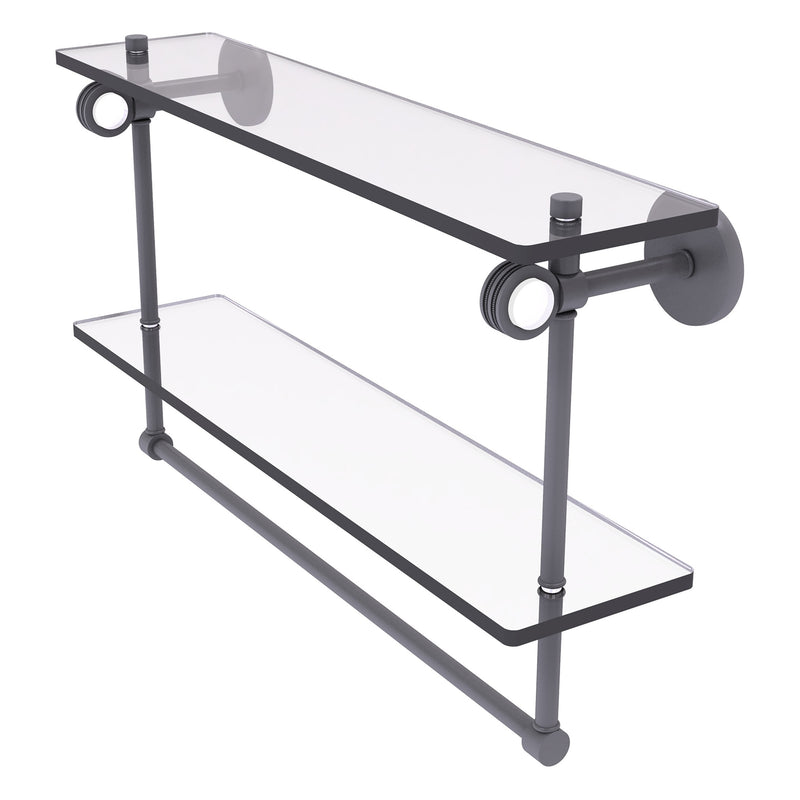 Clearview Collection Double Glass Vanity Shelf  with Integrated Towel Bar with Dotted Accents