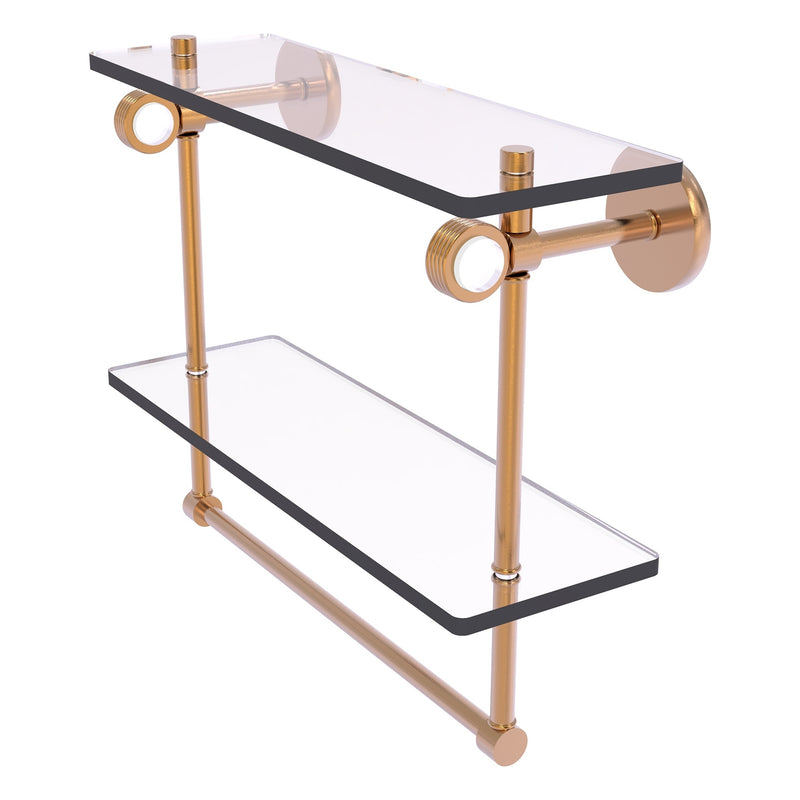 Clearview Collection Double Glass Vanity Shelf  with Integrated Towel Bar with Grooved Accents