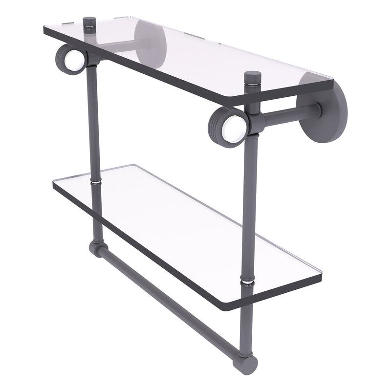 Clearview Collection Double Glass Vanity Shelf  with Integrated Towel Bar with Grooved Accents