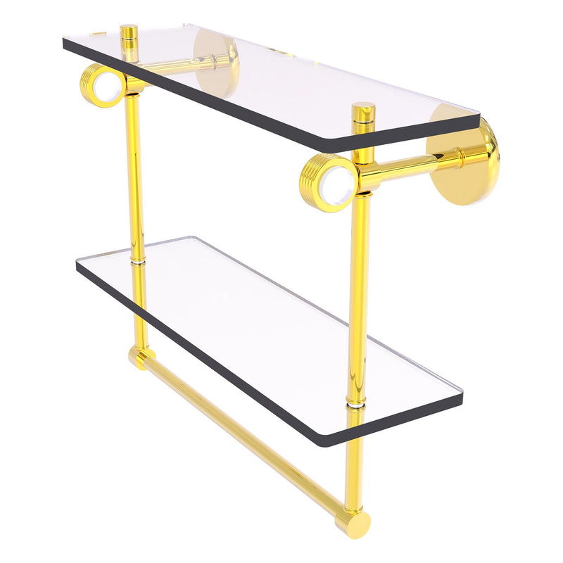 Clearview Collection Double Glass Vanity Shelf  with Integrated Towel Bar with Grooved Accents