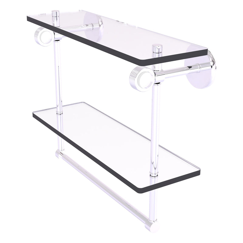 Clearview Collection Double Glass Vanity Shelf  with Integrated Towel Bar with Grooved Accents