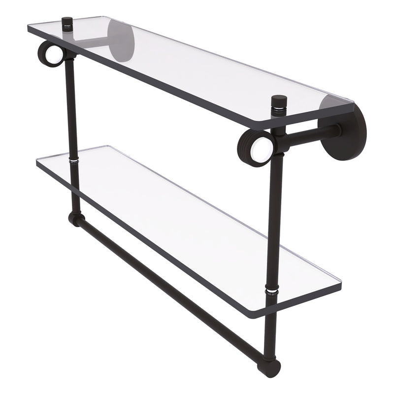 Clearview Collection Double Glass Vanity Shelf  with Integrated Towel Bar with Grooved Accents