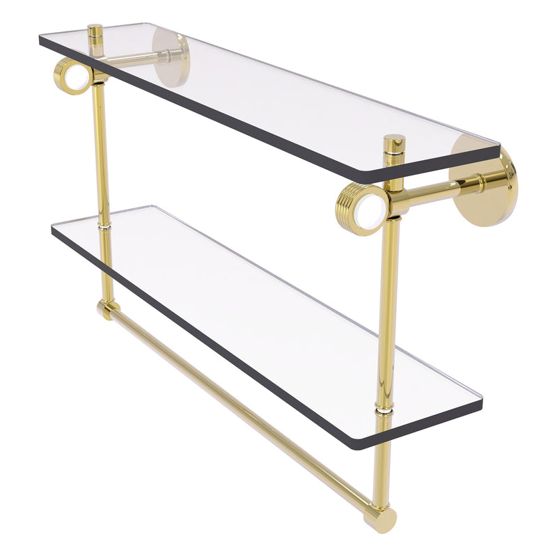 Clearview Collection Double Glass Vanity Shelf  with Integrated Towel Bar with Grooved Accents