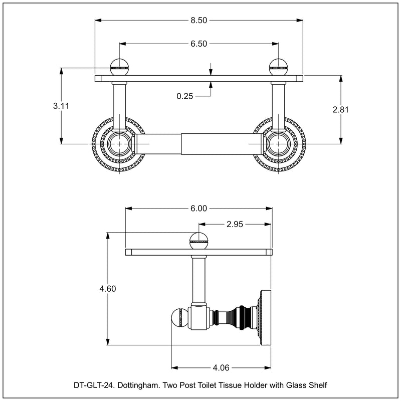 Dottingham Collection Two Post Toilet Tissue Holder with Glass Shelf