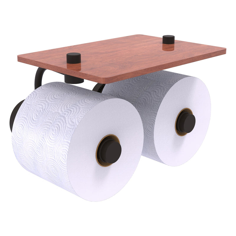 Dottingham Collection 2 Roll Toilet Paper Holder with Wood Shelf