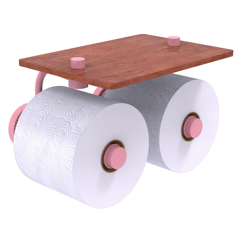 Dottingham Collection 2 Roll Toilet Paper Holder with Wood Shelf