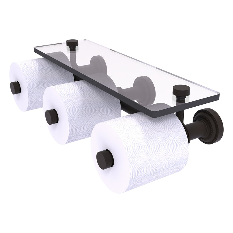 Dottingham Collection Horizontal Reserve 3 Roll Toilet Paper Holder with Glass Shelf