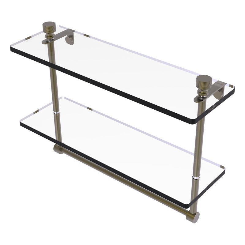 Foxtrot Collection Two Tiered Glass Shelf with Integrated Towel Bar