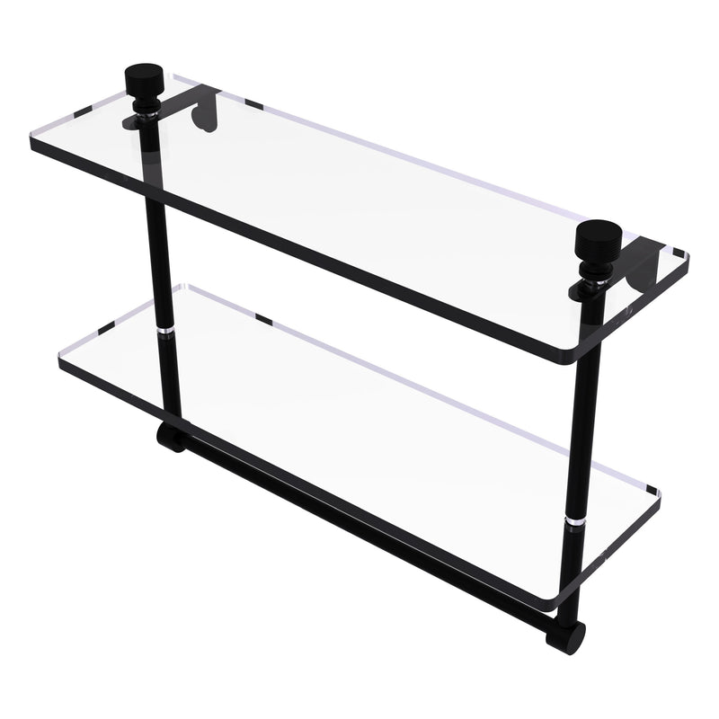 Foxtrot Collection Two Tiered Glass Shelf with Integrated Towel Bar