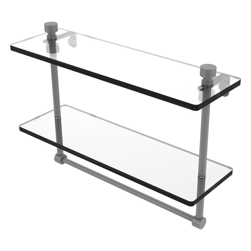 Foxtrot Collection Two Tiered Glass Shelf with Integrated Towel Bar