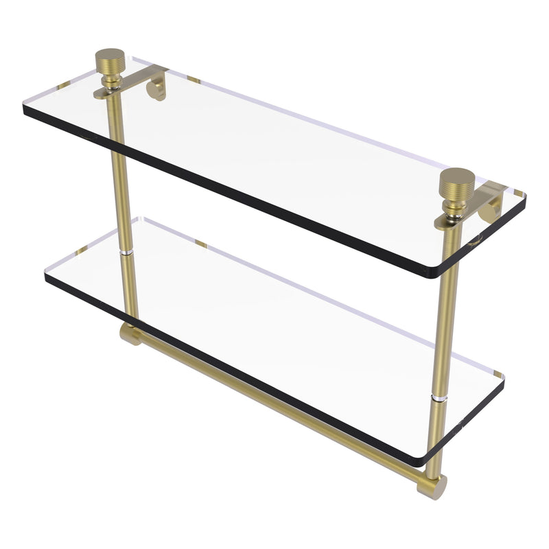 Foxtrot Collection Two Tiered Glass Shelf with Integrated Towel Bar