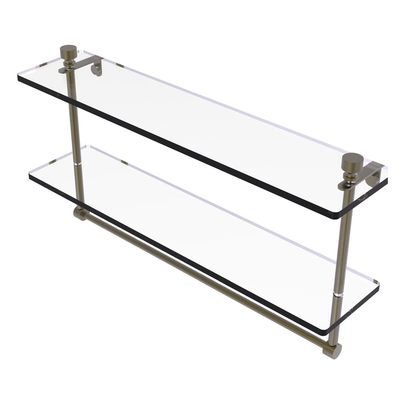 Foxtrot Collection Two Tiered Glass Shelf with Integrated Towel Bar