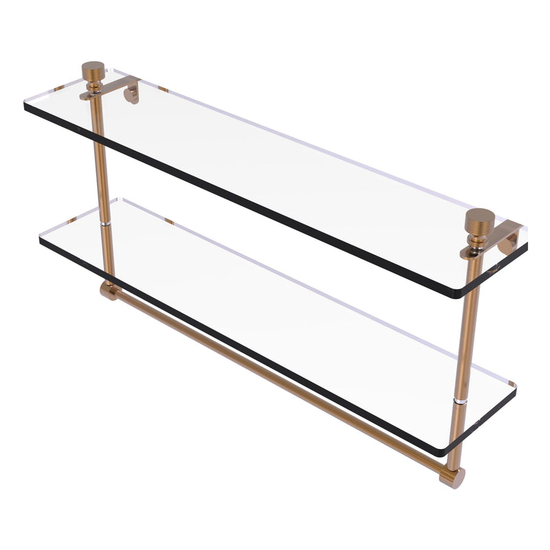 Foxtrot Collection Two Tiered Glass Shelf with Integrated Towel Bar