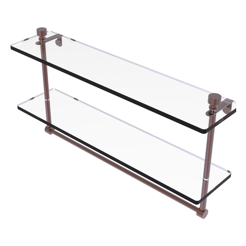 Foxtrot Collection Two Tiered Glass Shelf with Integrated Towel Bar